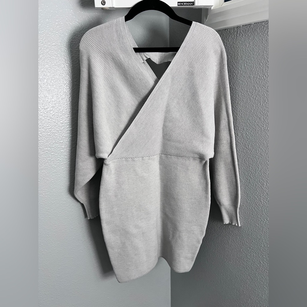 Elegant V-Neck Gray Dress